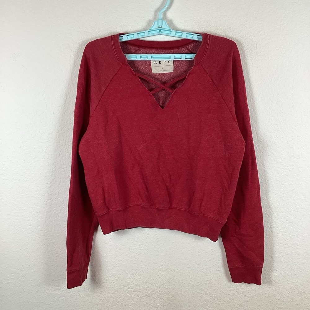 Aero Womens Sweatshirt Sz L Large Long Sleeve Red Solid A Lot Pilling Good